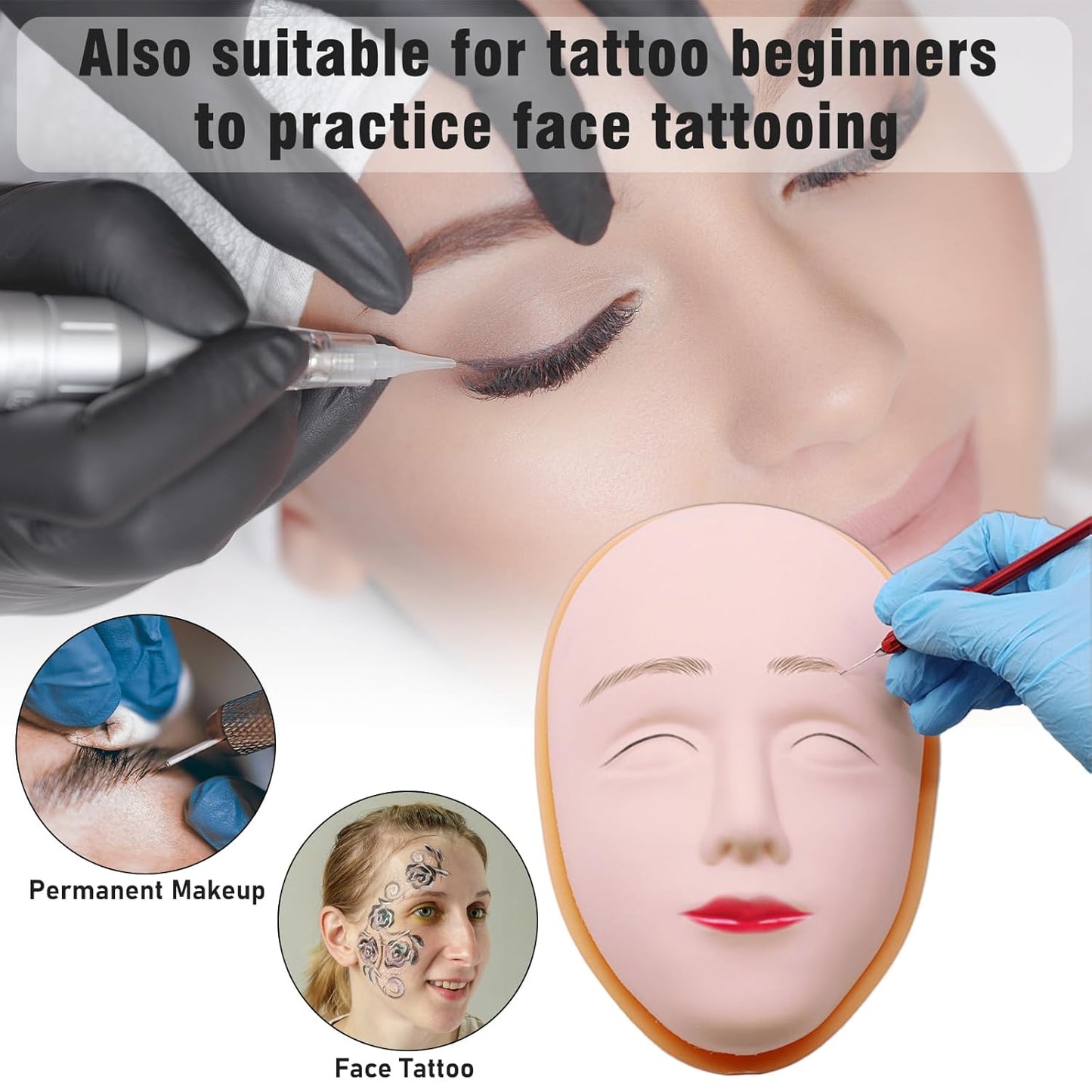 Silicone Makeup Practice Face, 8 Makeup Mannequin Face, 1 Makeup Practice Face Board for Beginner to Training or Practice Make up, Face Paint, Permanent Makeup, Tattoo, Art Creation (Set2)