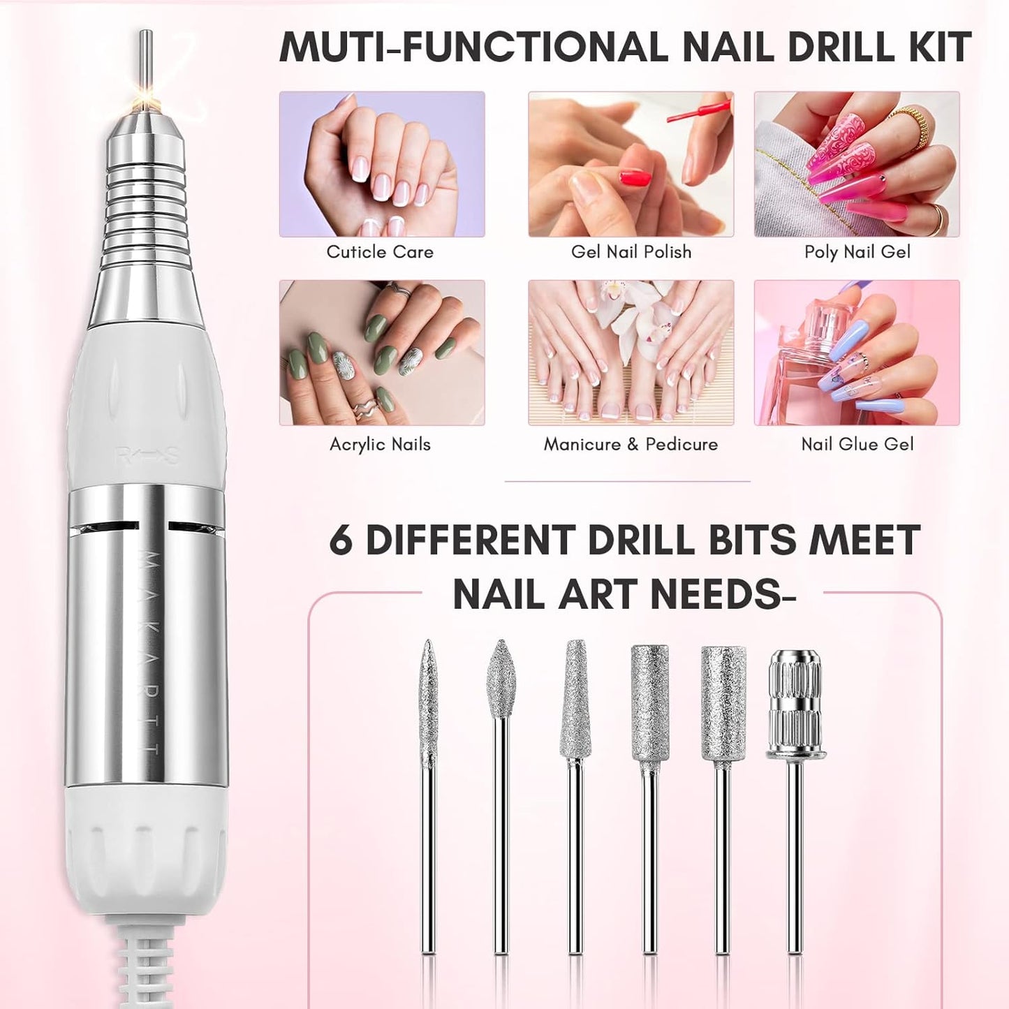 Makartt Nail Drill - Professional 35000RPM Electric Nail File Machine, Genesie Nail Efile with LCD Screen, Drill Bit Set for Acrylic Gel Nail Removing Shaping Polishing Nail Tech Salon Home DIY Use
