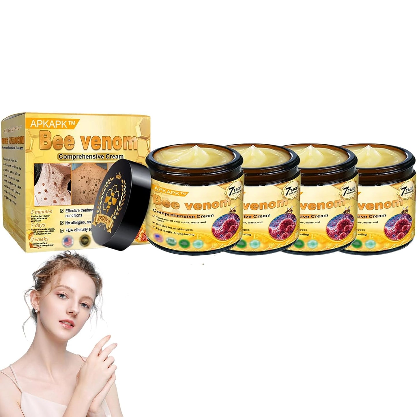 Bee Venom Comprehensive Cream, Professional bee venom cream for Removing and Repair, APKAPK Bee Venom Skin Treatment Cream, Natural Serum Suitable for All Skin Types (4 Pack)