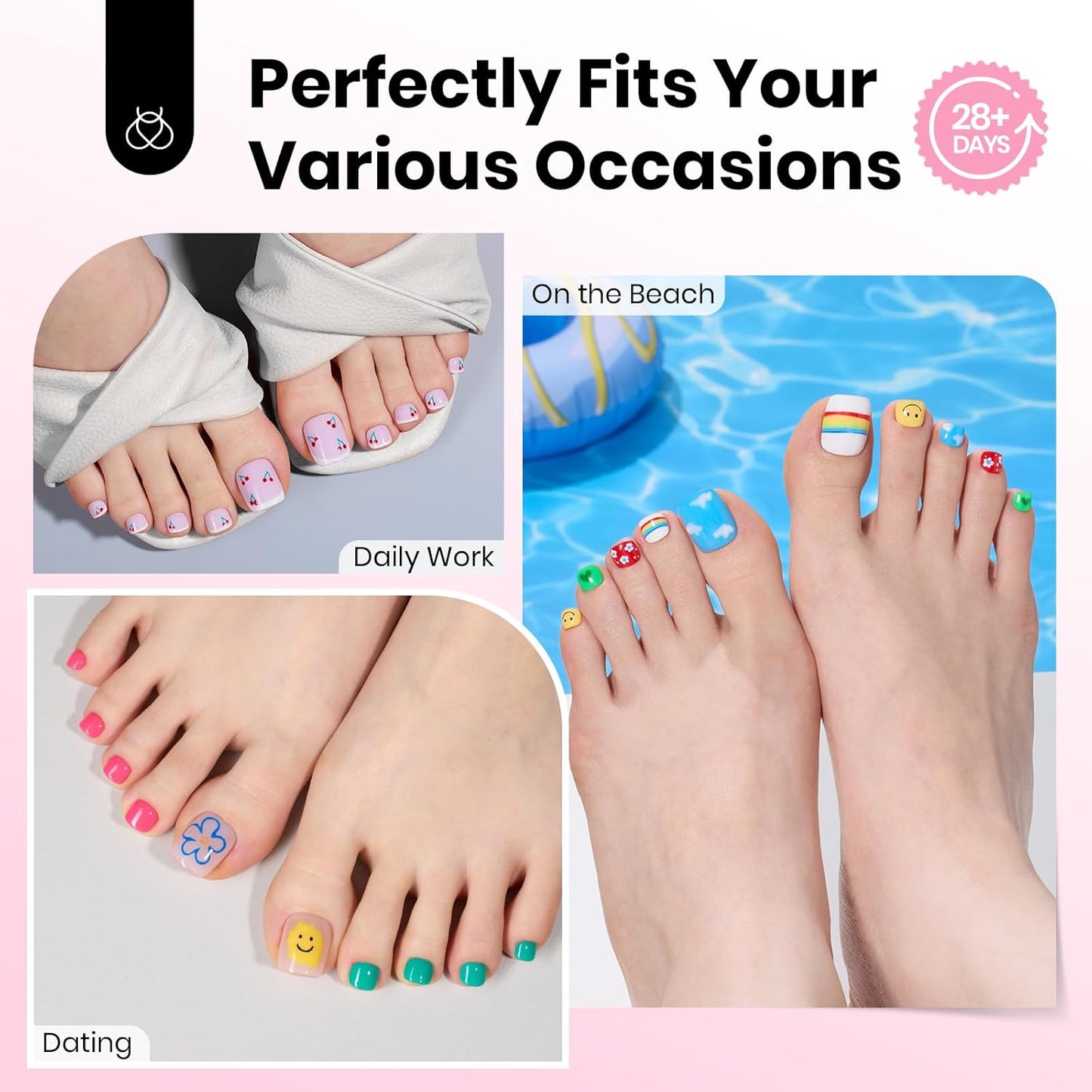 Beetles Toe Nail Tips Kit Square Plus with Nail Glue - 15 Size 240 Pcs Long Wider Nail Tips for Big Toes Pre-etched Double Matte Full Cover Press on Toenail Extensions Set for Women Home DIY