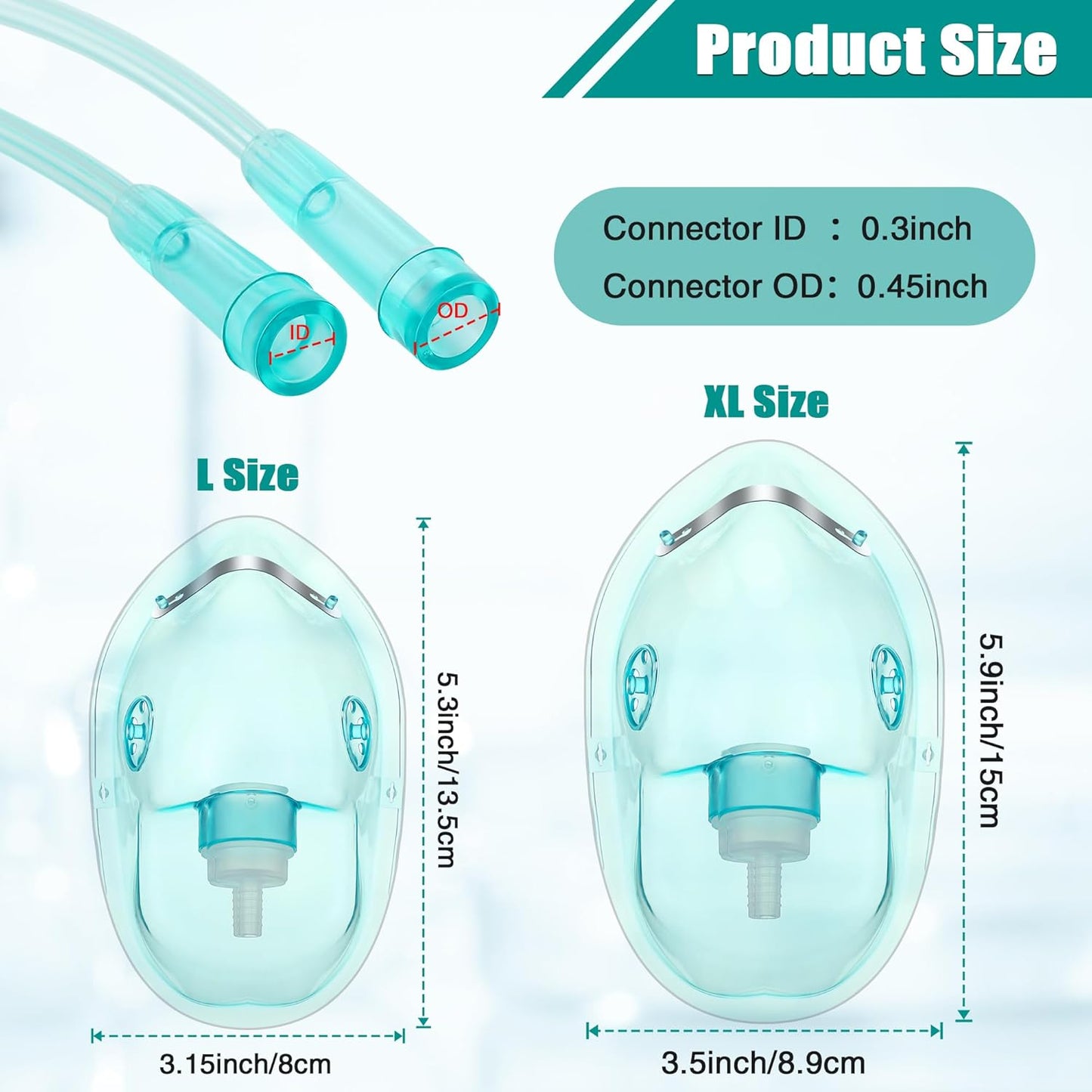 Geiserailie 2PCS L/XL Oxygen Mask with 6.6 Ft Tubing and Adjustable Elastic Strap, Adult Oxygen Mask with Tubing, Breathing Masks for Face Adult