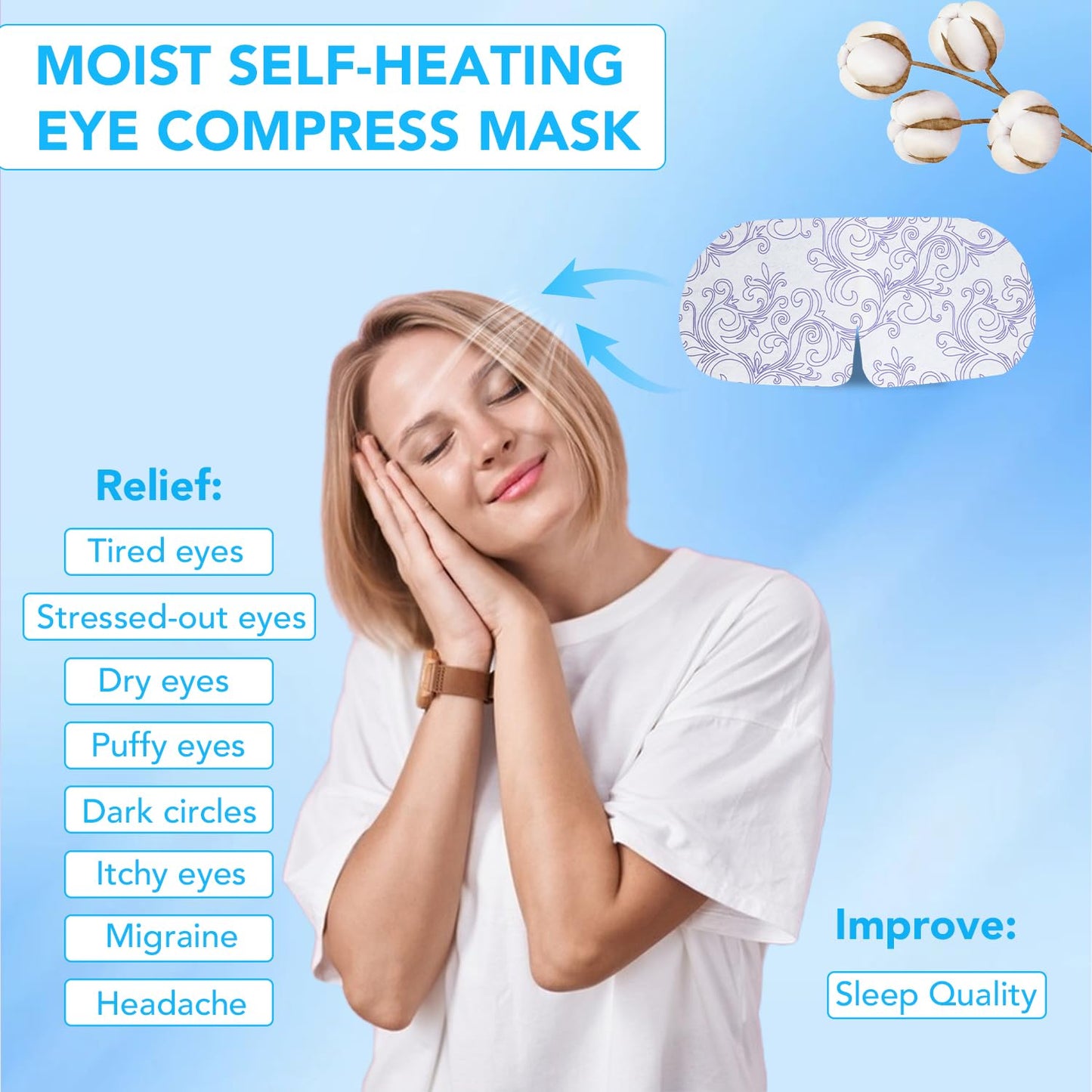 XPCARE 48 Pack Steam Eye Masks for Dry Eyes, Self Heated Steam Warm Eye Mask, Disposable Heated Eye Mask for Dark Circles, Puffy Eyes, Relief Stress Eye Fatigue (Unscented)