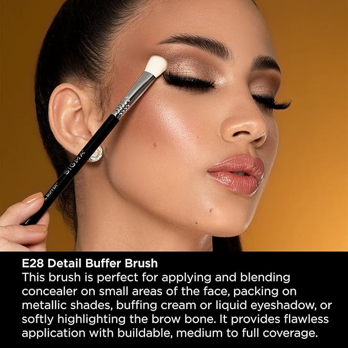 Sigma Beauty Professional E28 Detail Buffer Brush – Professional Eyeshadow Brush for Seamless Cream or Liquid Eyeshadow Blending, Packing on Metallic Shades & Highlighting the Brow Bone (1 Brush)