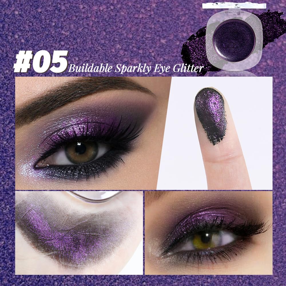 Dark Purple Cream Glitter Shimmer Metallic Eyeshadow Palette Makeup Halloween Birthday Party Wear, Natural Single Mini Instant Holographic Eyeshadow For Women, Sombras Crema Para Ojos