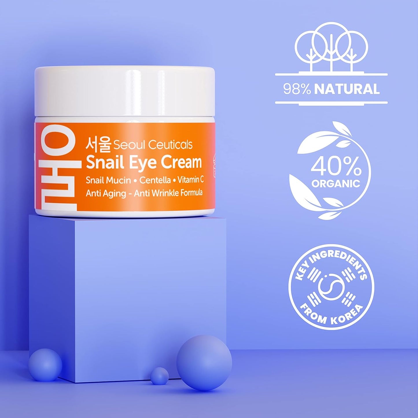 SeoulCeuticals Korean Snail Mucin Eye Cream - 97.5% Snail Filtrate K Beauty Anti Aging Under Eye Anti Wrinkle Eye Treatment Cream 0.5oz
