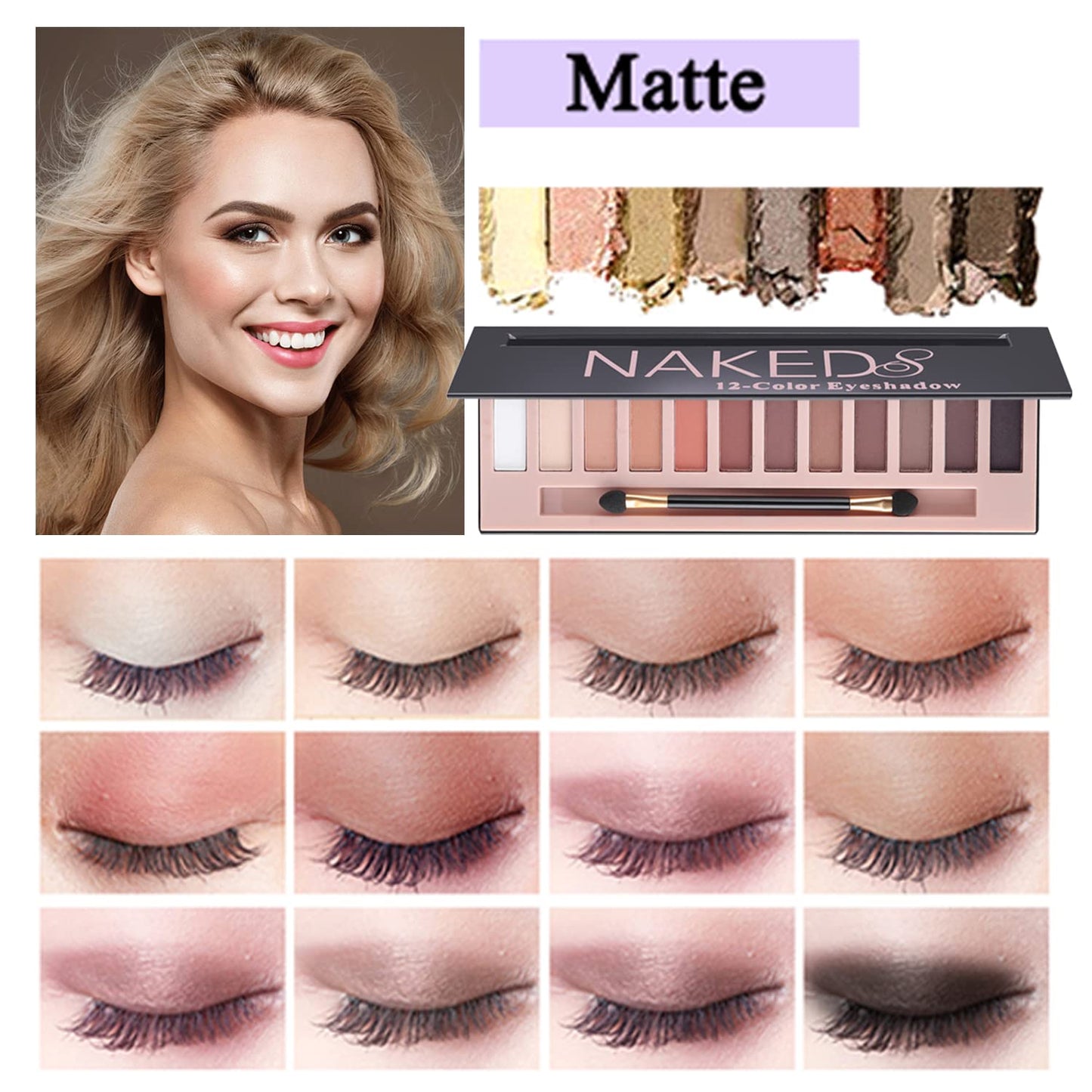 All In One Makeup Kit Full Kit, 3 Pcs Cream Contour Sticks,12 Colors Eyeshadow Palette,Full Coverage Foundation, 6 Colors Lipstick Set, Waterproof Eyeliner and Mascara(102# Nude)