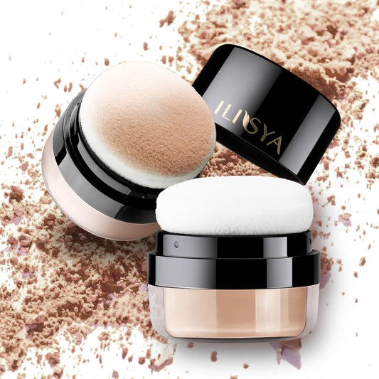 Setting Powder Lightweight Loose Powder Finishing Powder Long-Lasting Face Powder Waterproof with Soft Mushroom Powder Puff & Mirror, Natural Finish, (Light Coffee/Natural)- 2 Boxes