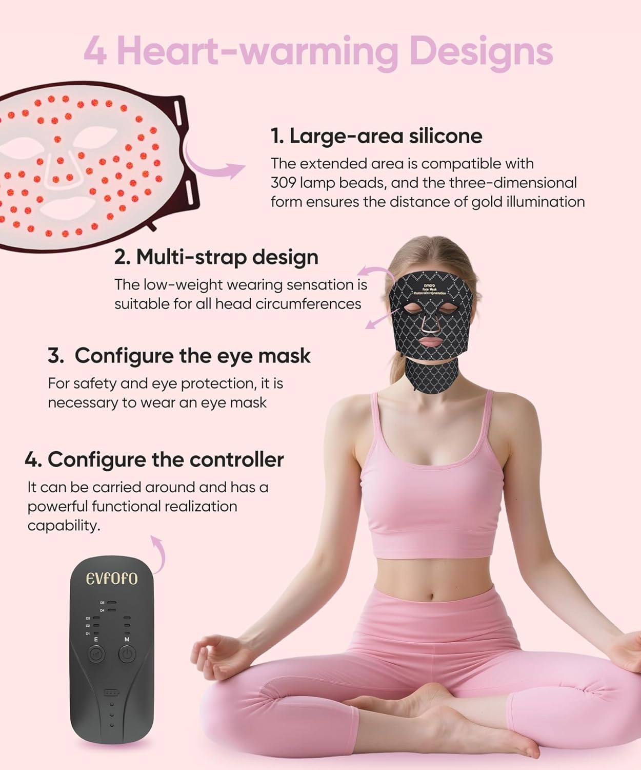 Red Light Therapy for Face, 7 Colors LED Face & Neck Mask Light Therapy At Home, Led Face Mask Light Therapy, Black