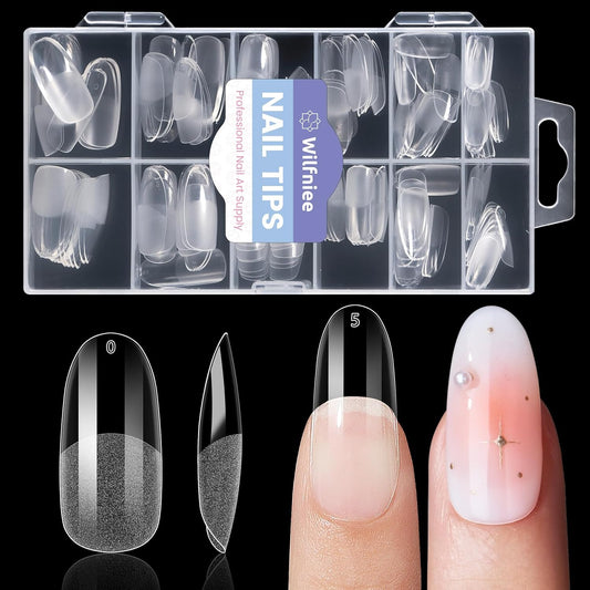 Medium Oval Round Nail Tips: 240Pcs Pre-shaped Full Cover Clear Gel Nails Tip, 12Sizes Acrylic Fake Press on Nail Tips for False Extension Manicure Salon DIY at Home