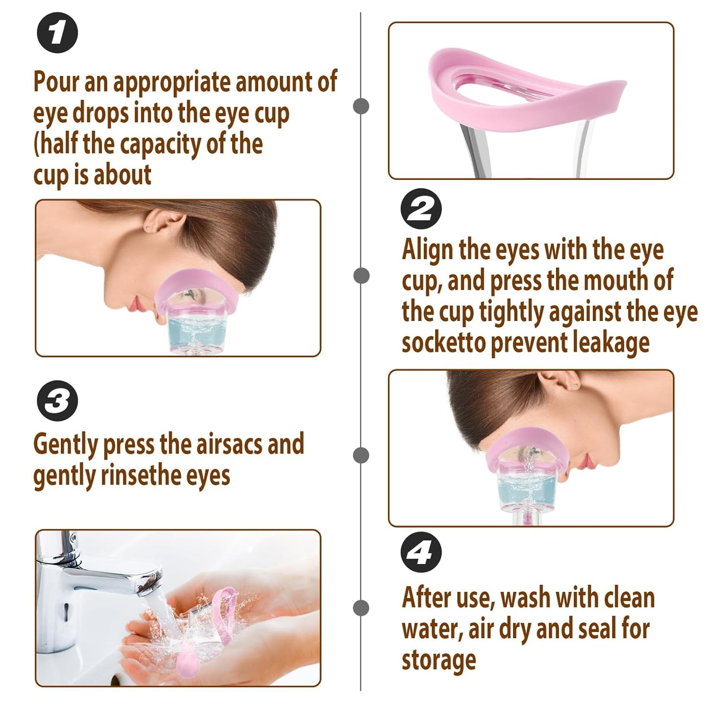 Eye Wash Kit, Transparent Eye Cups for Eye Wash Bath Kit Silicon Eyewash Kit Manual Air Pressure Eye Cleaning Cup Tool Effective Eye Flush Kit Portable Eye Care Device with Storage Container (Pink)