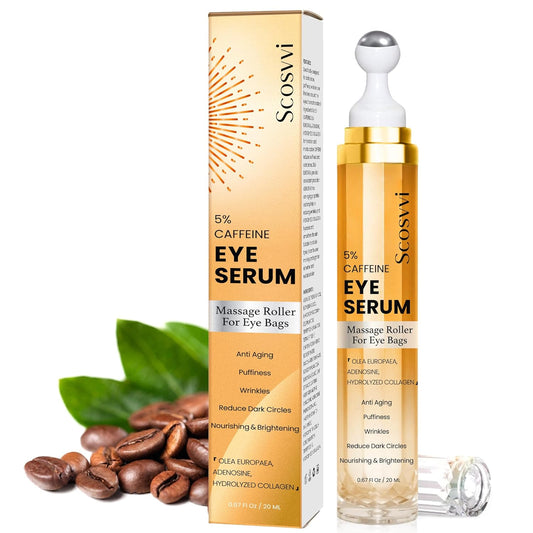 Caffeine Eye Serum for Dark Circles, Anti Aging, Puffiness & Fine Lines With Ice Roller for Puffy Eyes & Under Eye Bags, Eye Skin Care For Women & Men