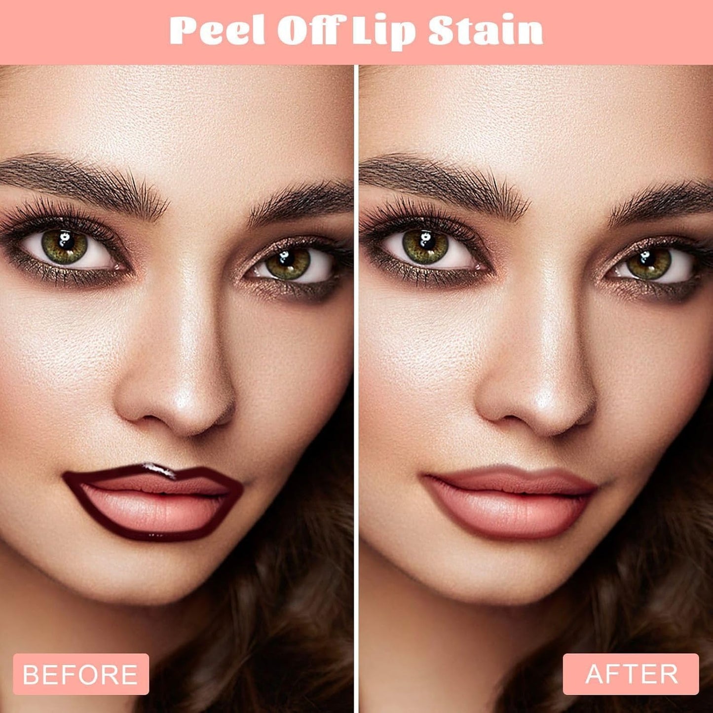 Peel Off Lip Liner Stain - Long Lasting Natural Lip Stain Transfer-proof Lip Liner, Moisturizing Waterproof Lip Gloss Stain, Highly Pigmented Color for All Skin, Ideal Gifts for Women (Coral)