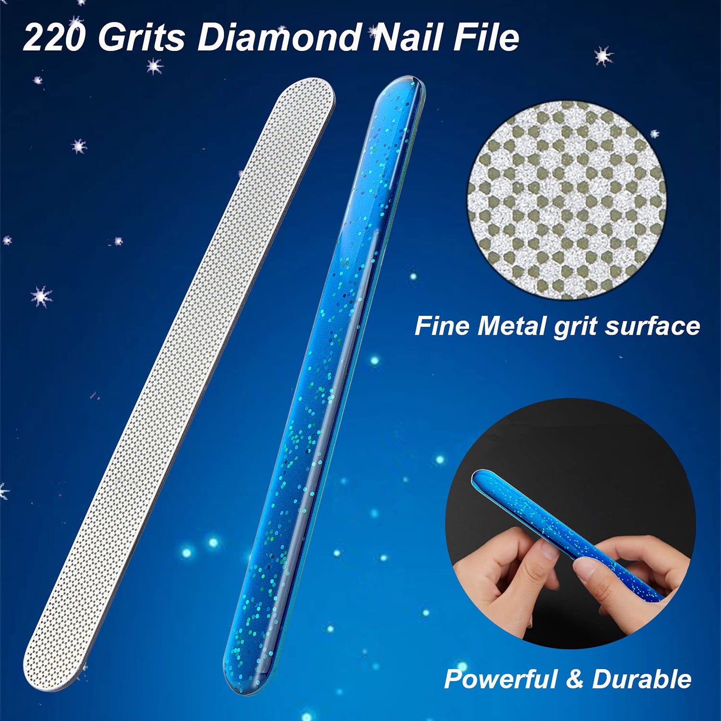 Diamond Nail File with Crystal Nail Shiner Set, Stainless Steel Nail File with Nano Glass Buffer, Metal Sapphire File with Nail Polisher, Professional Manicure Pedicure Kit for Salon Home and Travel