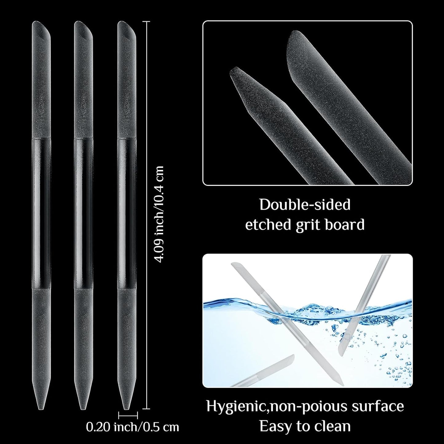 Maitys 6 Pieces Glass Cuticle Pusher Glass Cuticle Stick Set Double Sided Crystal Nail Files Precision Manicure Pedicure Pusher Tools(Dark Gray)