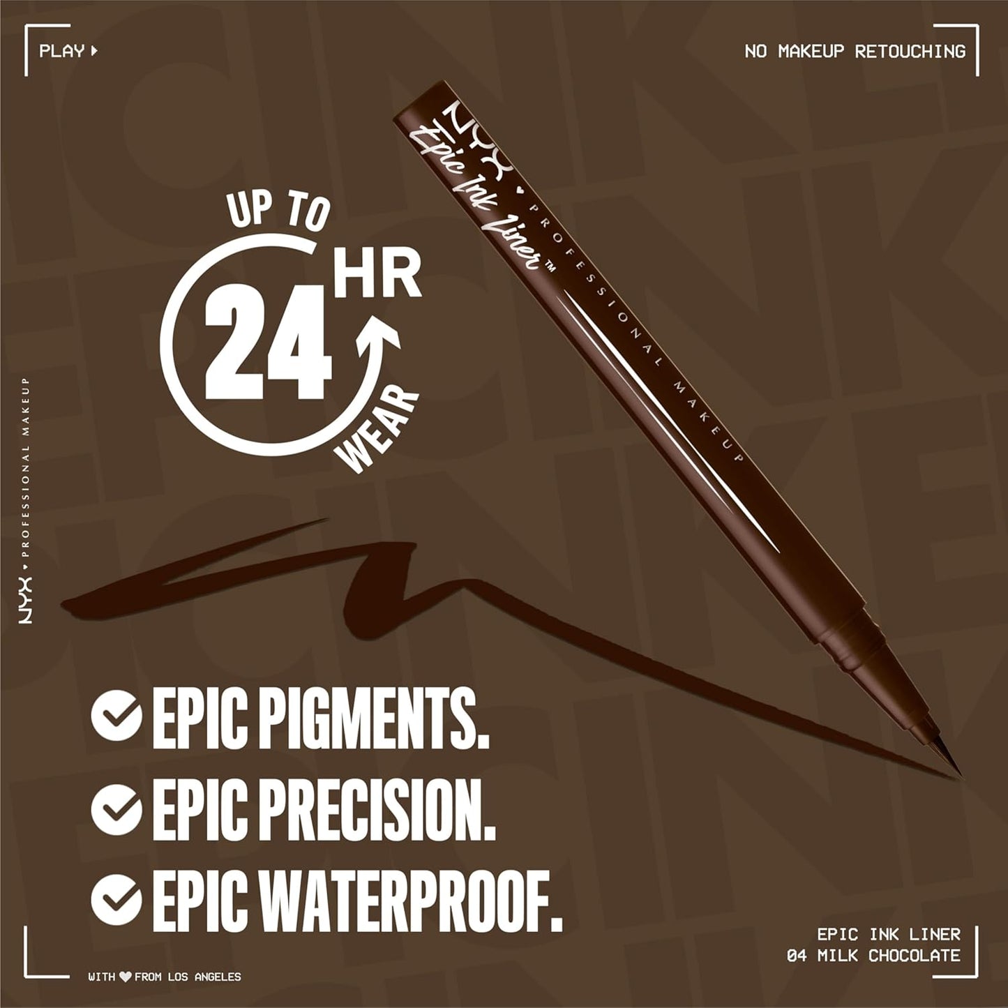 NYX PROFESSIONAL MAKEUP Epic Ink Liner, Waterproof Liquid Eyeliner with Vegan Formula - Milk Chocolate (Brown Matte)