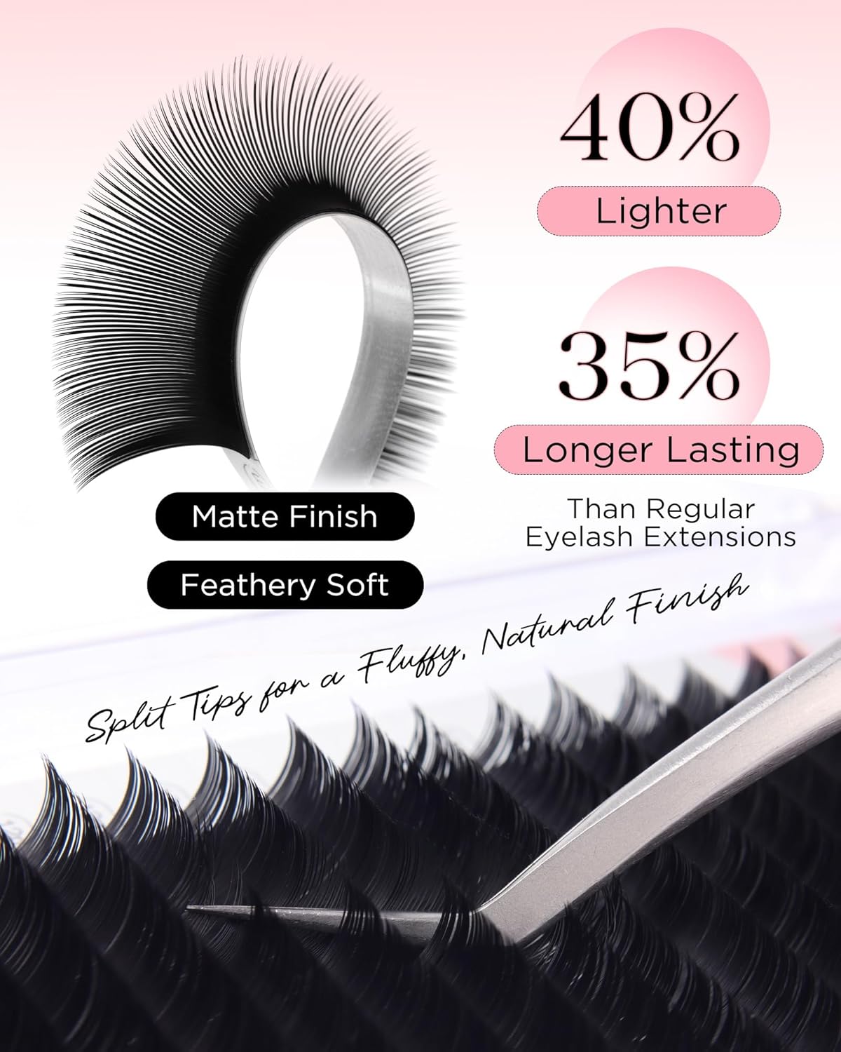 BEYELIAN Flat Eyelash Extension, Ellipse Lash Extensions 0.20 D Curl 13mm 16 Rows Matte Black Eyelash Extension Supplies Classic Lash Extensions Individual Eyelashes Salon Use