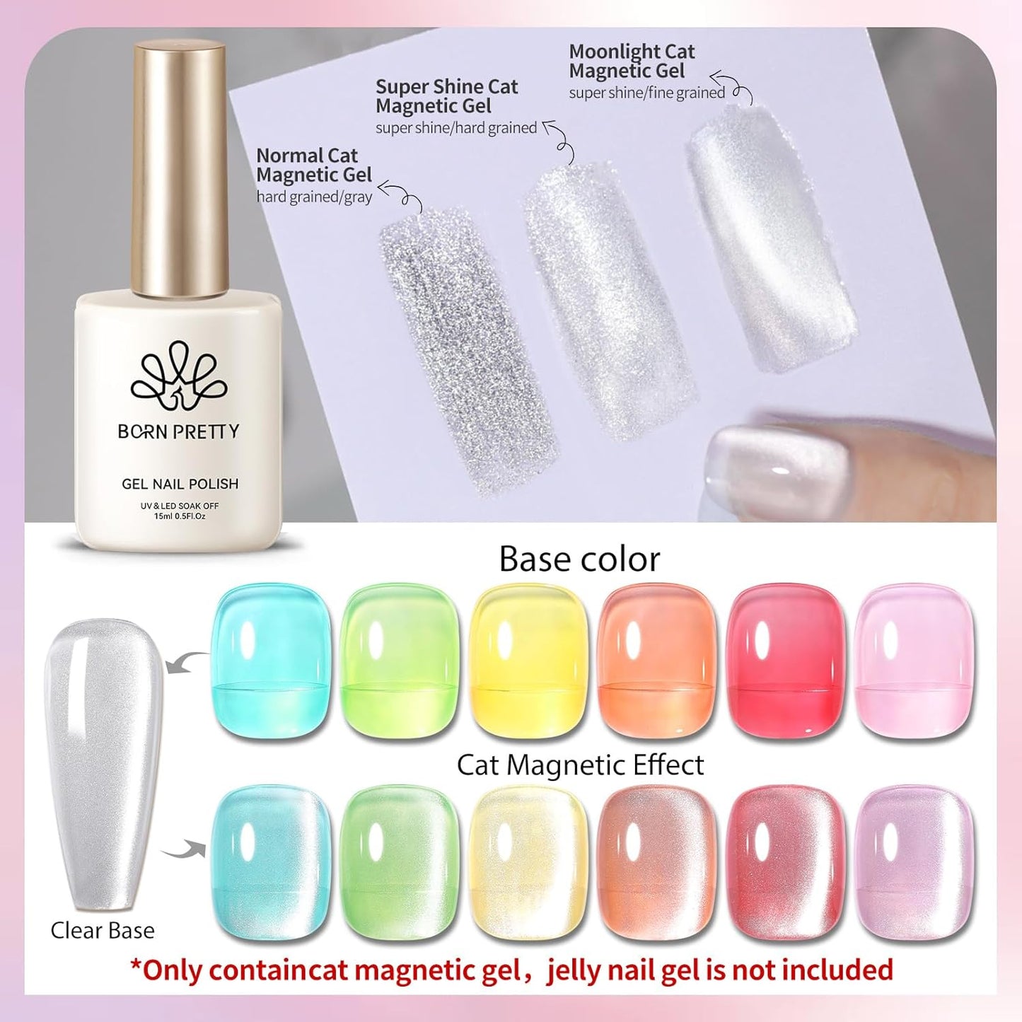 Born Pretty Magnetic Gel Nail Polish Moonlight White Cat Magnetic Eye Gel Polish White Auroras Nail Polish Nail Art Vanish 15ML