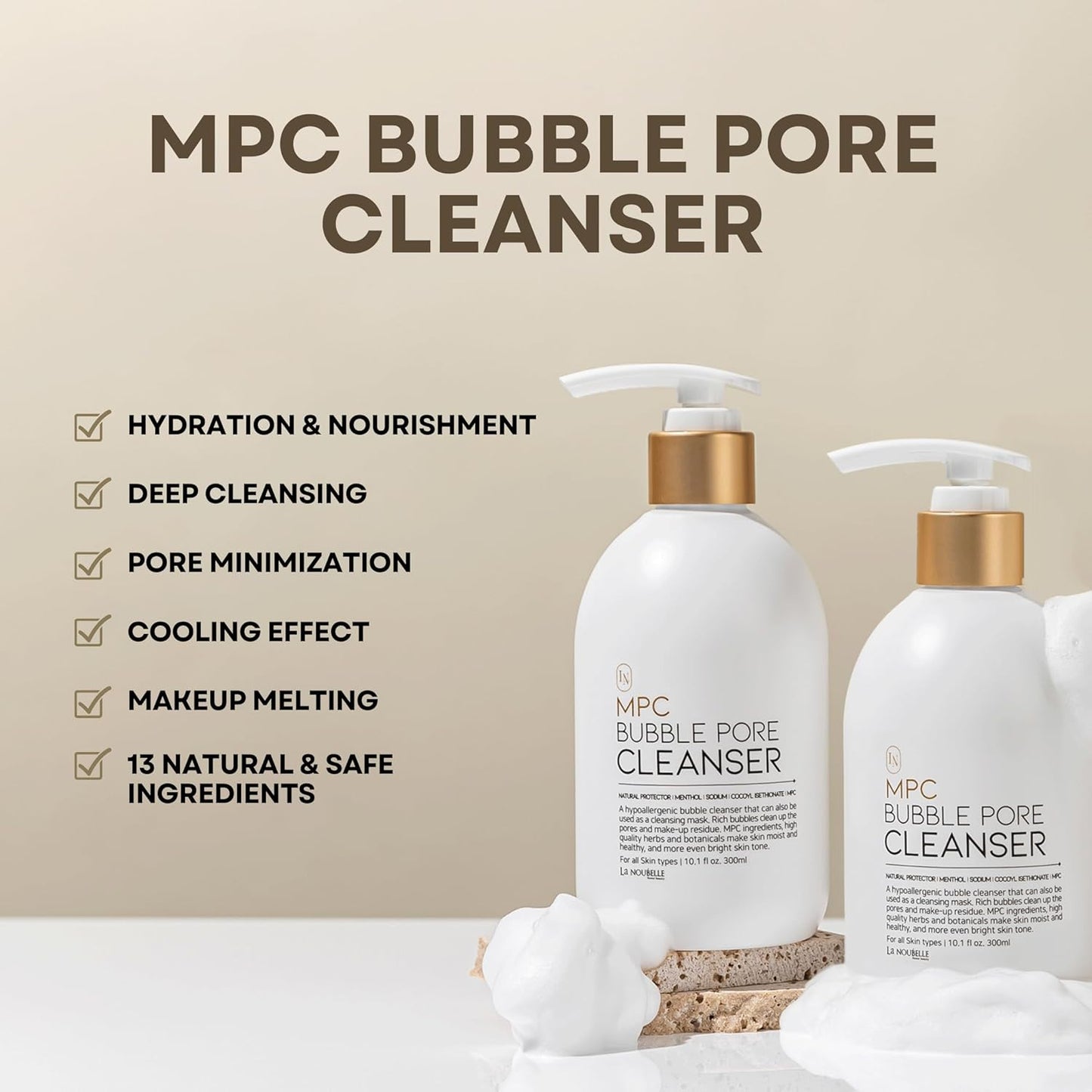 MPC Bubble Pore Cleanser, Korean Face Wash, Gentle Deep Pore Facial Cleanser with Caviar, Blackhead Makeup Remover, Pore Minimizer, Hydrating, Exfoliator, Oily, Dry Skin 10.1 fl oz
