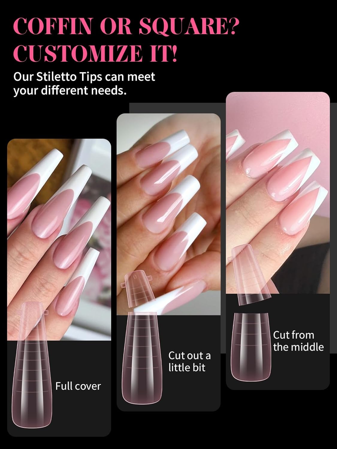 EBANKU Dual Nail Forms for Poly Extension Gel, 96 PCS Pink Nail Molds Reusable Nail Extension Forms for Builder Gel Manicure Design Salon DIY-12 Sizes