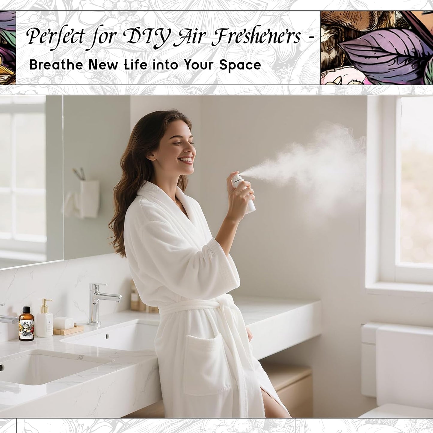 HIQILI Lavender Sanctuary Fragrance Oil for Diffuser, Candle & Soap & Perfume Making, for Hotel and Home, Essential Oil, Long-Lasting Aroma - 1fl oz