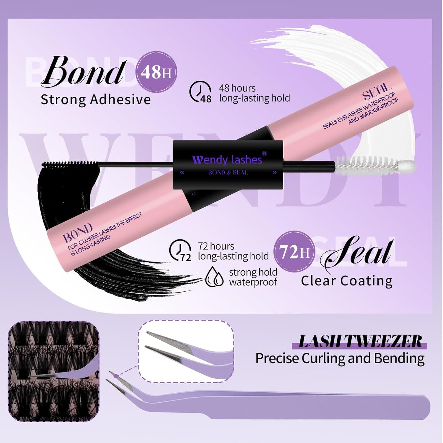 Lash Clusters Kit With Bottom Lashes 40/50/60/80/100/200D DIY Lash Extension Kit/3D Curl 12-18mm Multi-types Individual Lashes Bond and Seal, Spike, Volume Lashes Kit Lash Applicator(40/50 3DKit)