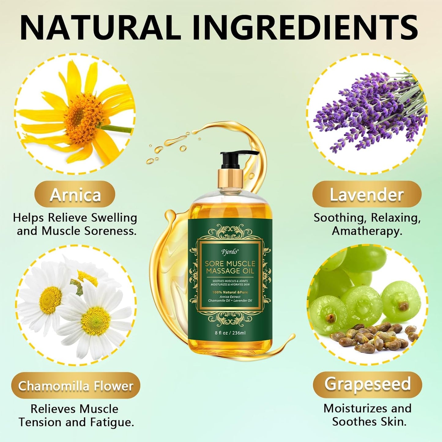 Sore Muscle Massage Oil for Massage Therapy, with Massage Roller Ball & Thumb Saver Massager, Body Massage Oil for Muscle Relaxing, Soothes Joints & Muscles with Arnica, Lavender Oil(8 Fl Oz)