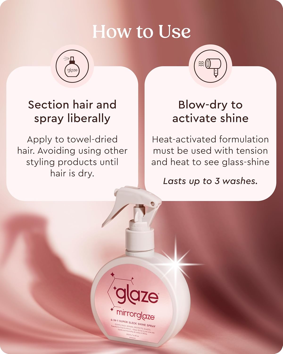 glaze MirrorGlaze Super Sleek Hair Shine Spray – Transforms Frizz to Glass-Like Shine, Protects from Heat, Blocks Humidity + Repairs Bonds – 6.4 oz
