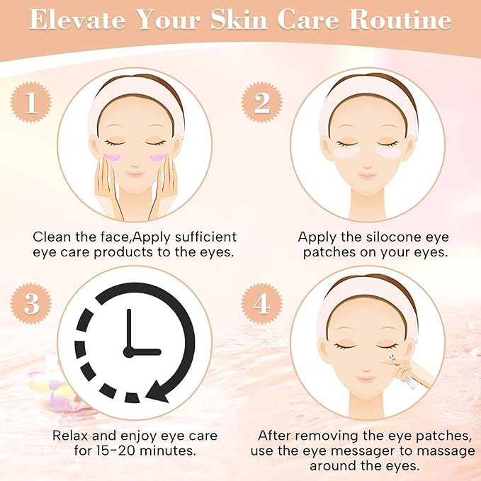 Under Eye Patches - 2 Pairs Reusable Sustainable Silicone Eye Patches, Boost Hydration, Plump Fine Lines and Wrinkles with Metal Eye Cream Applicator