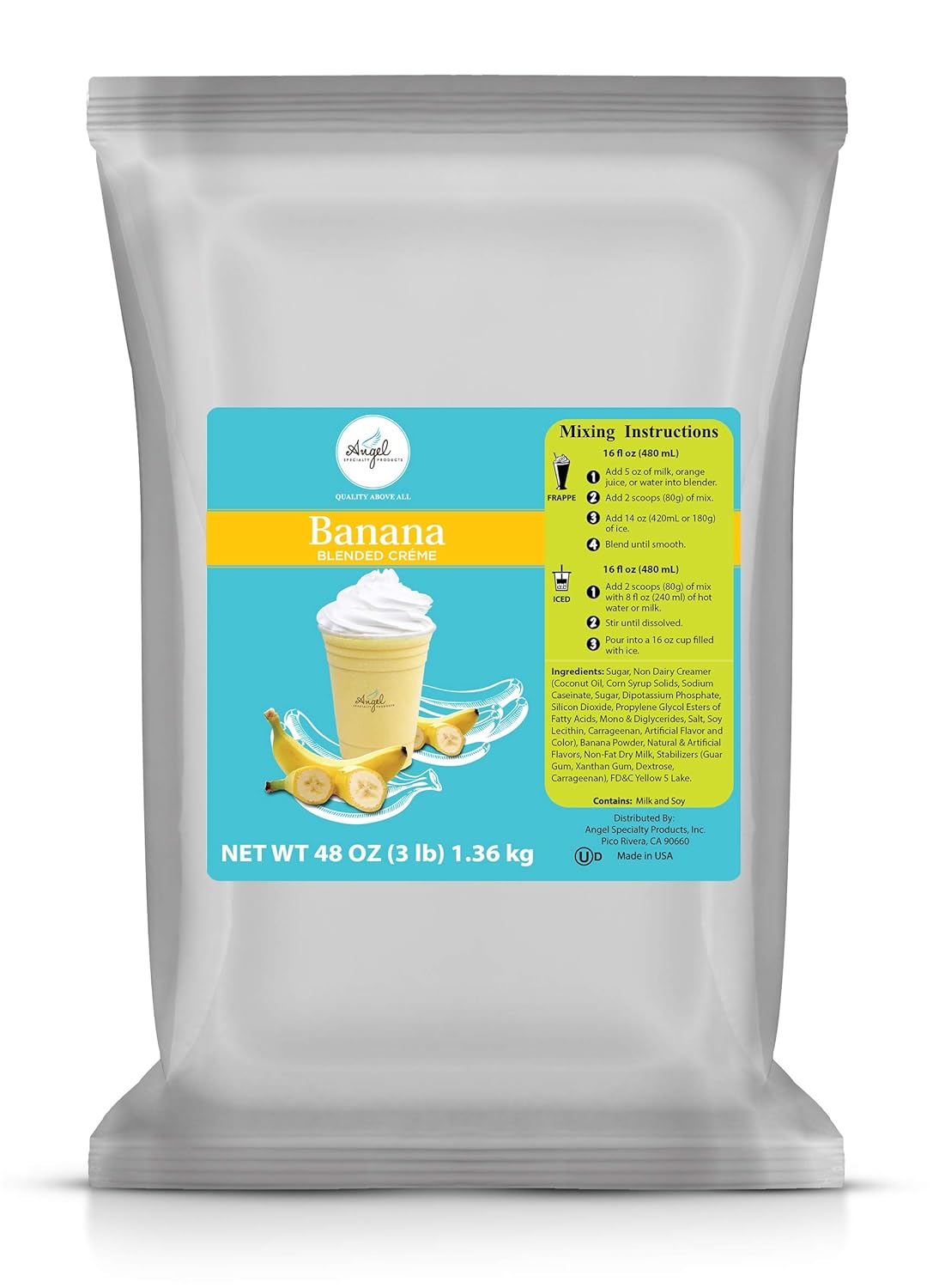 Angel Specialty Products, Blended Smoothie, Frappe Powder Mix, Banana [3 LB] [34 Servings]