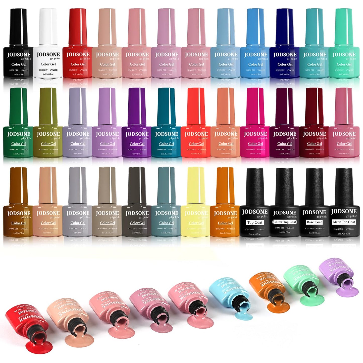 JODSONE 32 Colors Gel Nail Polish Set Same Color Same Bottle No Wipe Base Top Matte Glitter Coat Professional Choice
