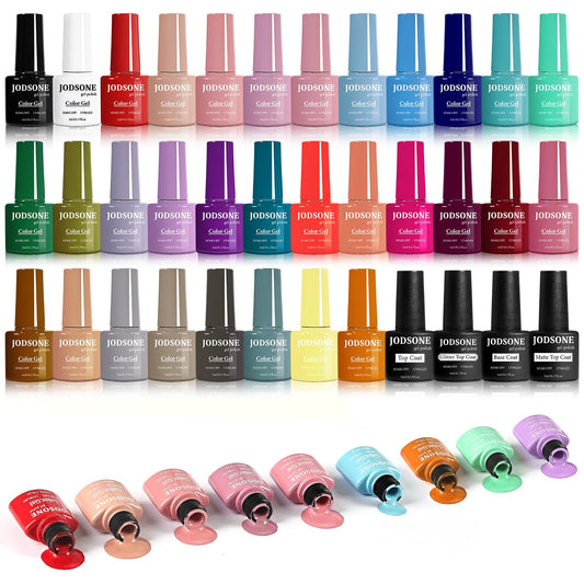 JODSONE 32 Colors Gel Nail Polish Set Same Color Same Bottle No Wipe Base Top Matte Glitter Coat Professional Choice