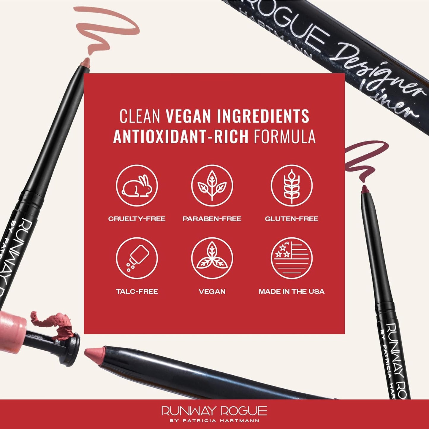 Runway Rogue Designer Liner Lip Pencil, Matte Muted Plum Lip Liner Pencil and Lip Liner Sharpener, ‘Start the Show’