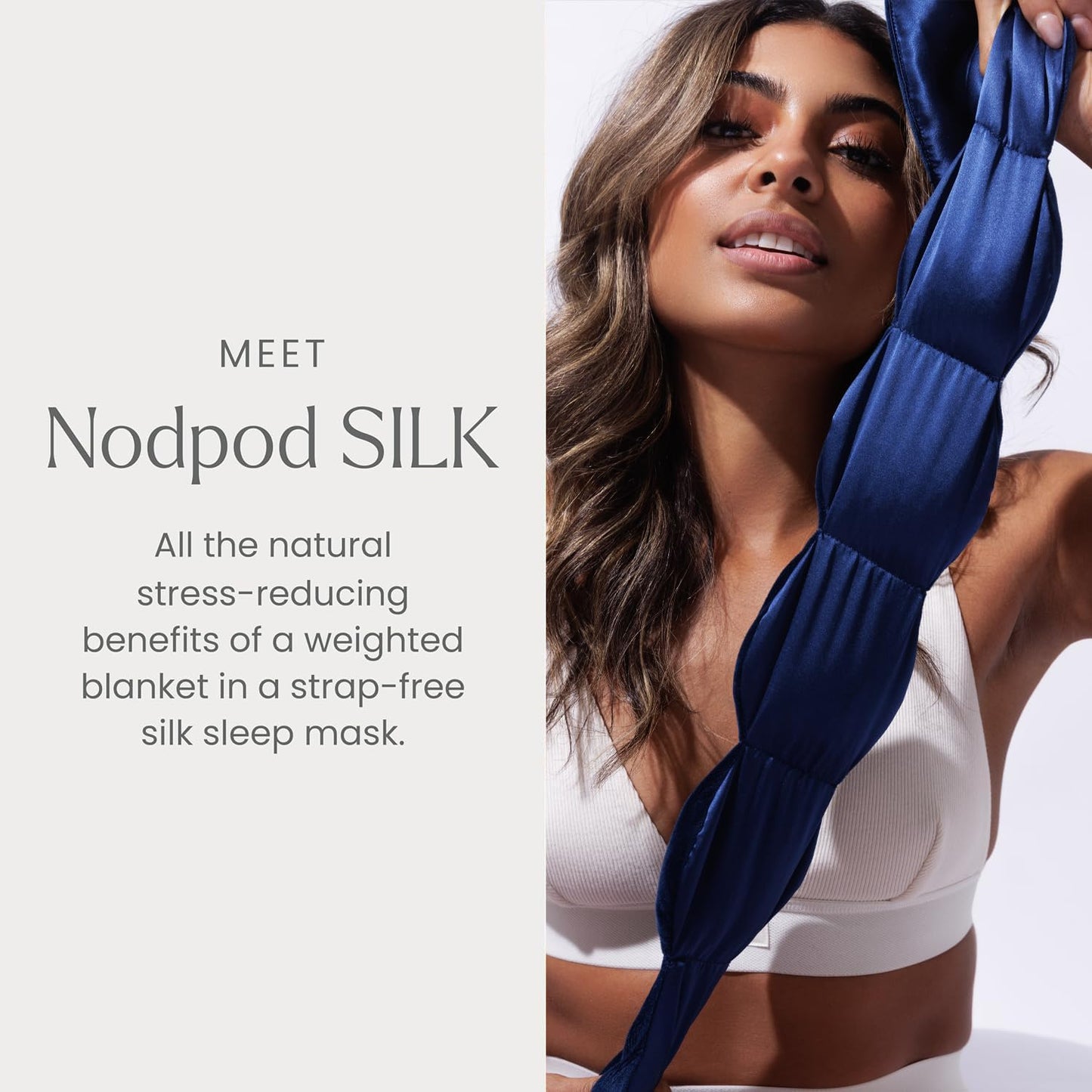 Nodpod Gentle Pressure Silk Sleep Mask | Patented Light Blocking Design for Sleeping, Travel & Relaxation | Bead Filled, Machine Washable (Sapphire)