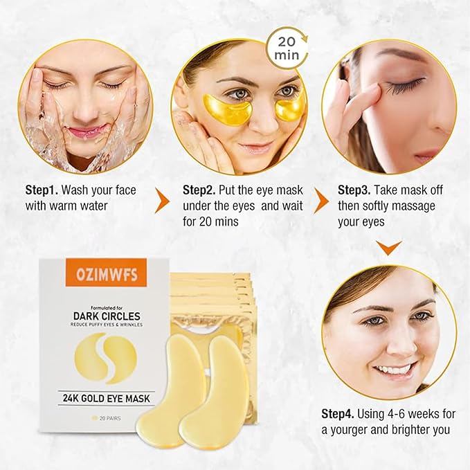 Organic 24K Gold Eye Mask with Collagen. Treatments reduce Puffy Eyes and Dark Circles Reduce Wrinkles and Fine lines