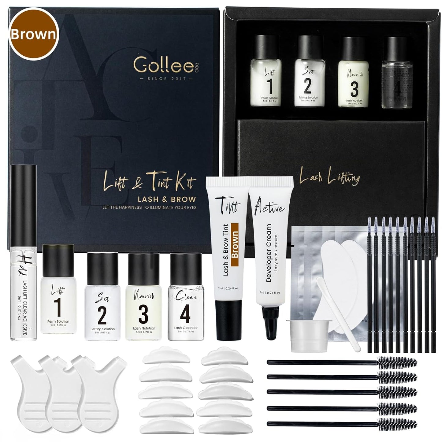 Lash Lift Kit 4 in 1 Brow Lamination Kit, Professional Eyelash Perm Kit for Beginner Salon Quality at Home with Long-Lasting Natural Brown Color