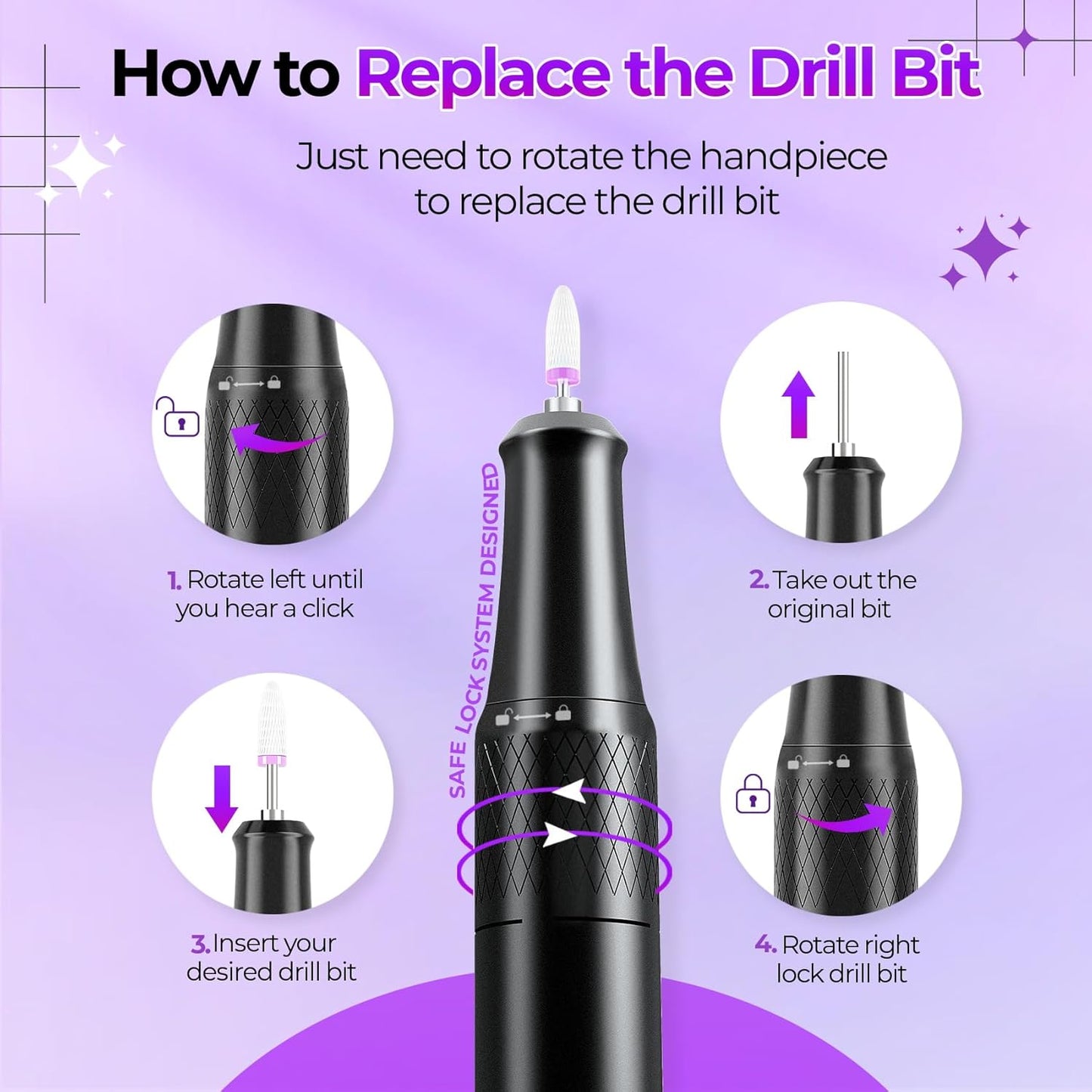 Nail Drill Electric File: 40000RPM Professional E File Kit E File Machine Filer for Shaping, Buffing, Removing Acrylic Gel Nails, Manicure Pedicure Kit with 12Pcs Nail Bits, Home Salon Use