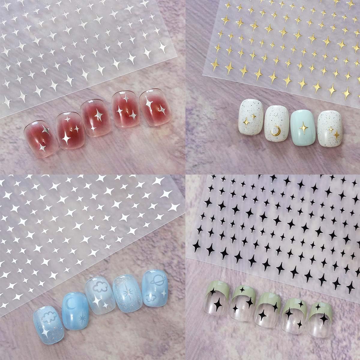 12 Sheets Star Nail Stickers Moon Letter Nail Art Stickers 3D Embossed Self Adhesive Nail Decals Rose Gold Silver Holographic Nails Design Nail Art Decals for Women Manicure DIY Decoration