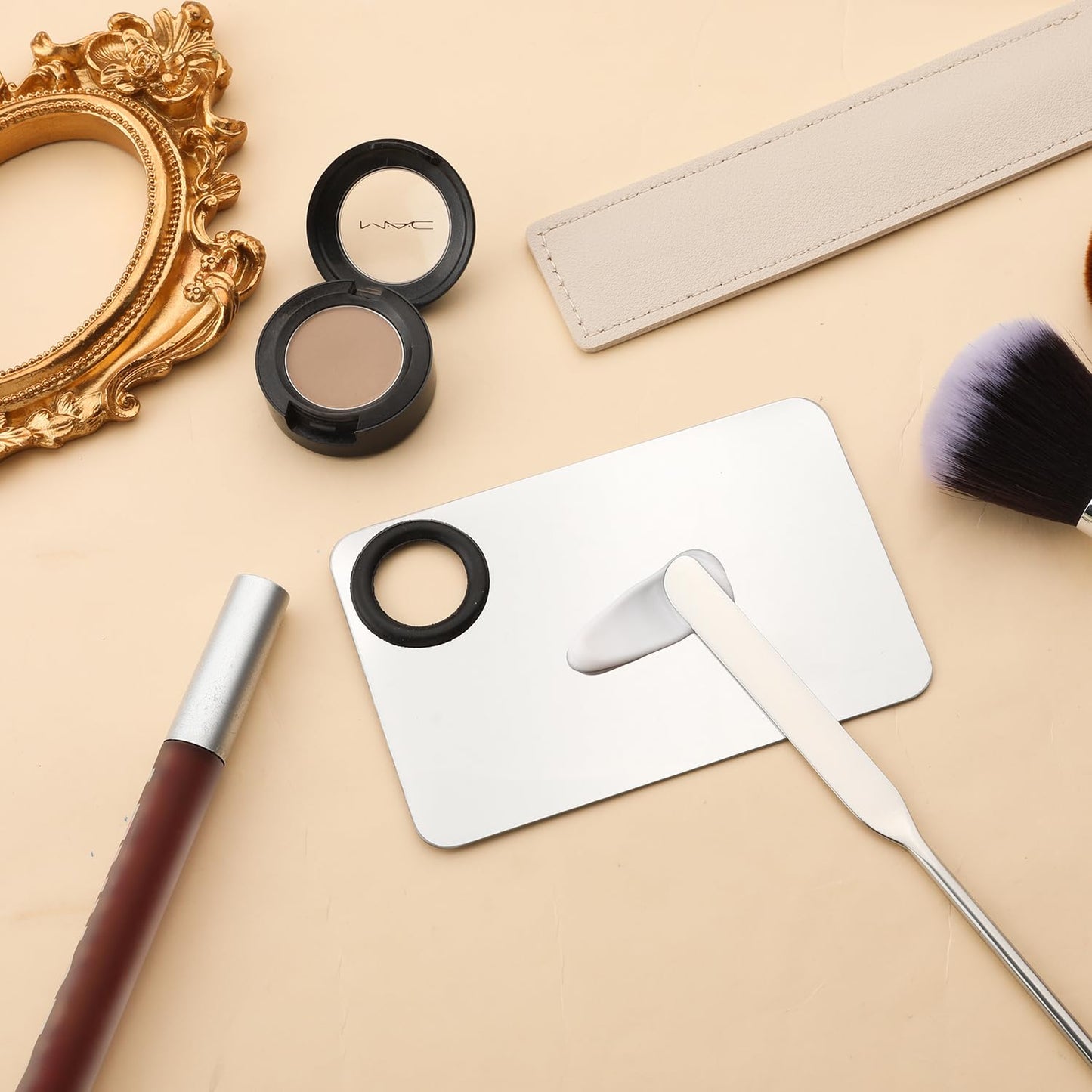 Foundation Spatula, Stainless Steel Makeup Mixing Palette with Makeup Spatula Korean Reusable Cosmetic Spatula Tool for DIY Liquid Foundation Nail Polish Contour Primer