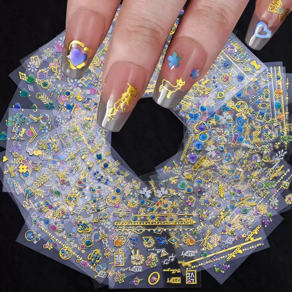 30 Sheets Gem Star Nail Stickers 3D Self Adhesive Luxury Blue Gems Theme Nail Art Charms Sticker Decals for Crafts Supplies Accessories (ST-BG)