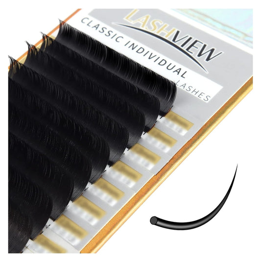 LASHVIEW Eyelash Extensions, Premium Single & Classic Individual Lashes, 0.10 Thickness D Curl 8-15mm Mixed Tray, Natural Semi-Permanent, Soft Application-Friendly