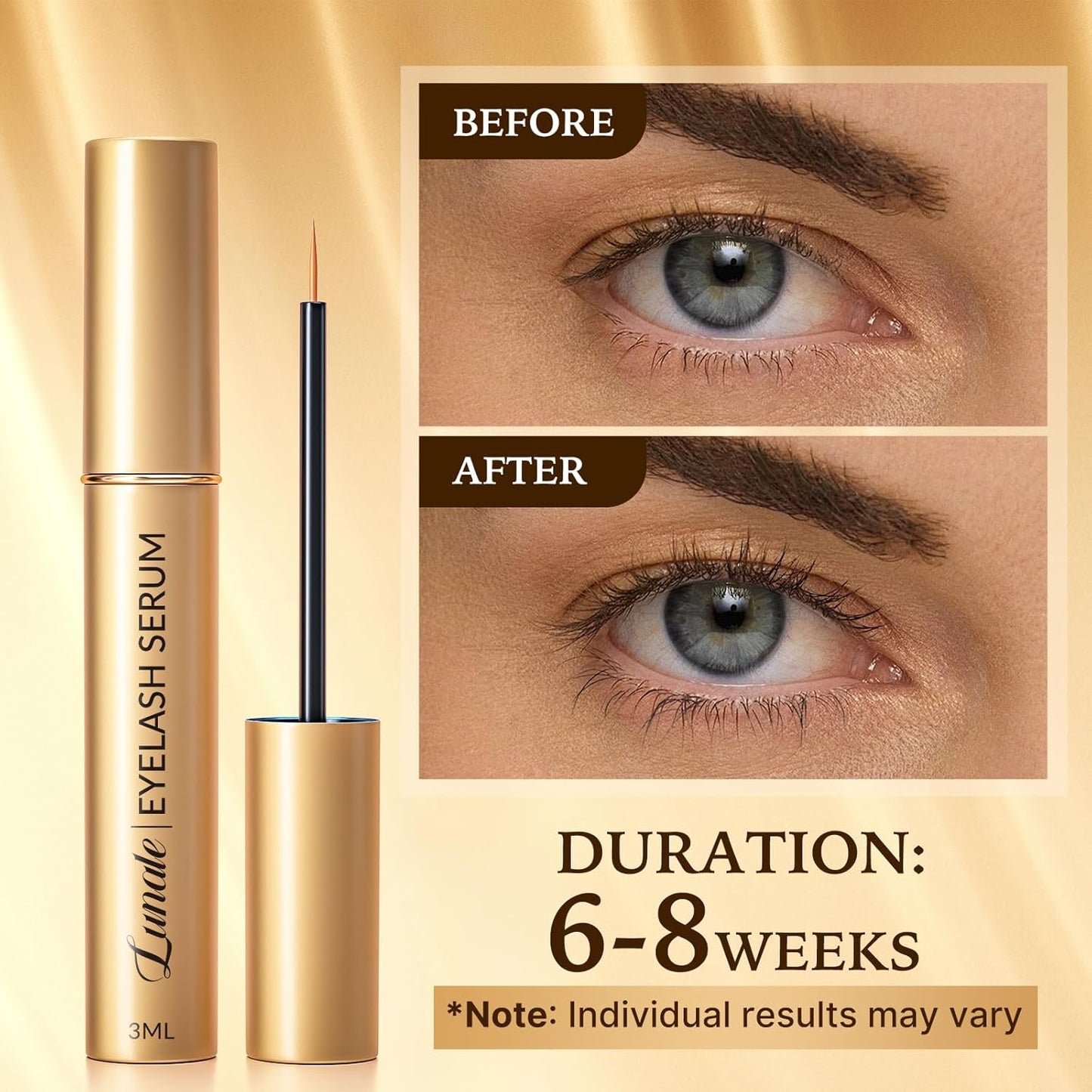 Eyelash Growth Serum with Advanced Formula: Rapid Eye Lash Enhancing Serum for Eyelash and Eyebrow Growth in 3-4 Weeks - Boost Longer Thicker and Fuller Lashes 3ML