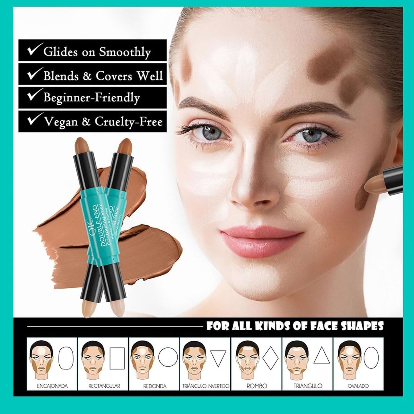 MEICOLY 2-in-1 Highlighter Contour Stick,Cool Toned Contour Stick,Makeup Highlighter Stick,Long Lasting Waterproof Bronzer Contour Pencil,Travel Cream Face Shaping Stick,03