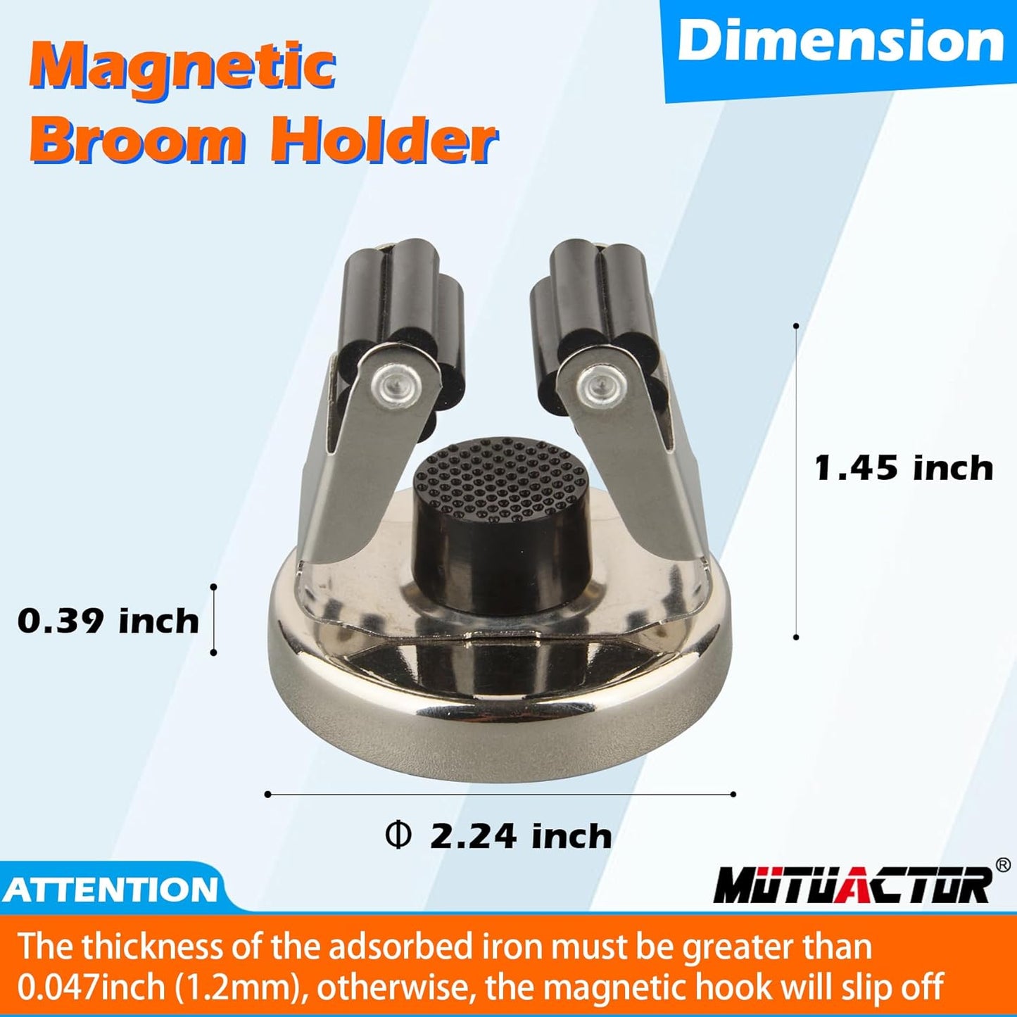 MUTUACTOR Magnetic Broom Holder,Anti-broken Broom and Mop Tool Holder,2PCS Adjustable Magnet Holder Broom Mop Clip with 360 Swivel Rack for Hanging in Metal Door Refrigerators Washer Machine