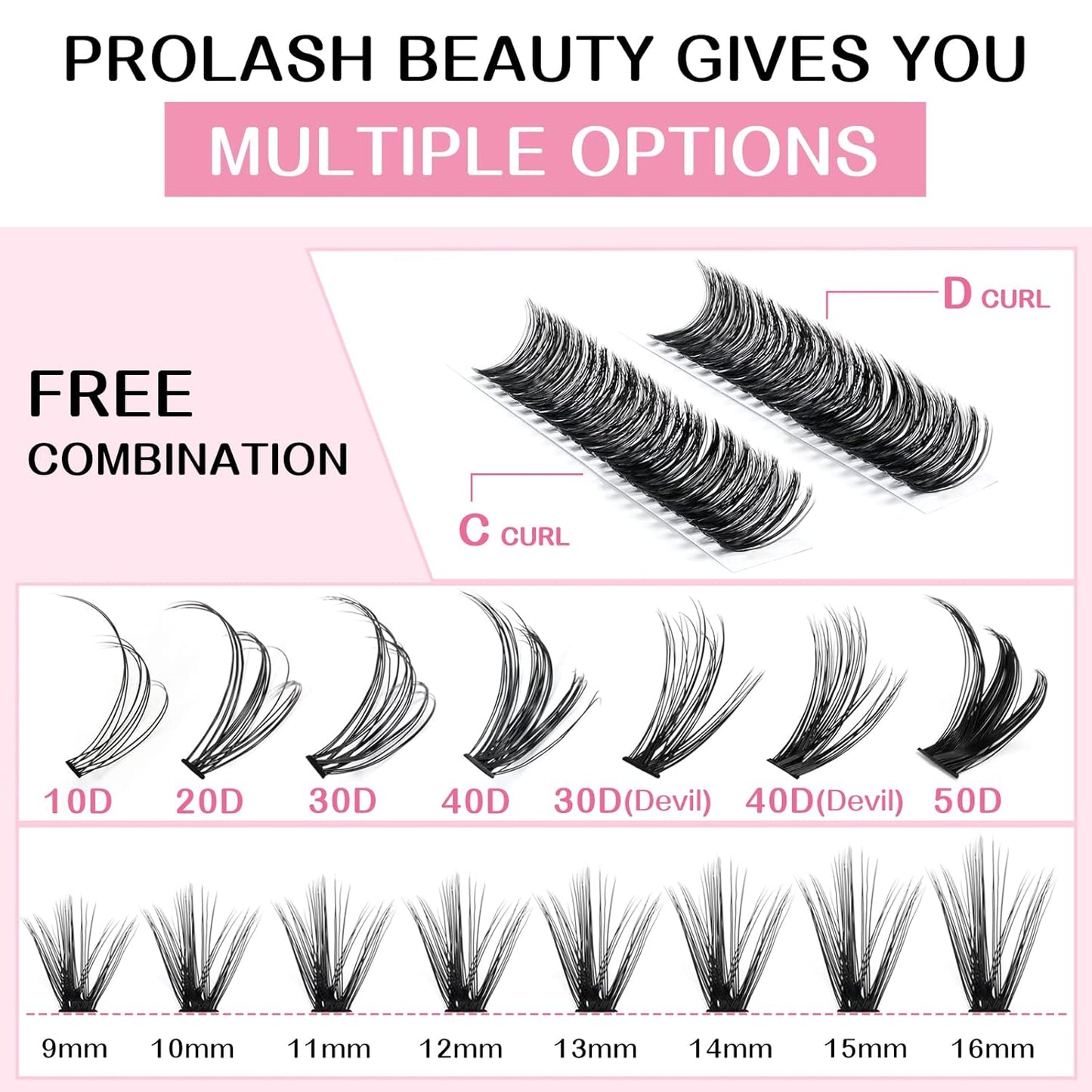 280 Pcs Individual Lashes 30+40-C-9-16mix Cluster Lashes 10D 20D C D Curl Wispy Lashes Bottom Lashes DIY Lashes At Home（30+40-C-9-16mix）