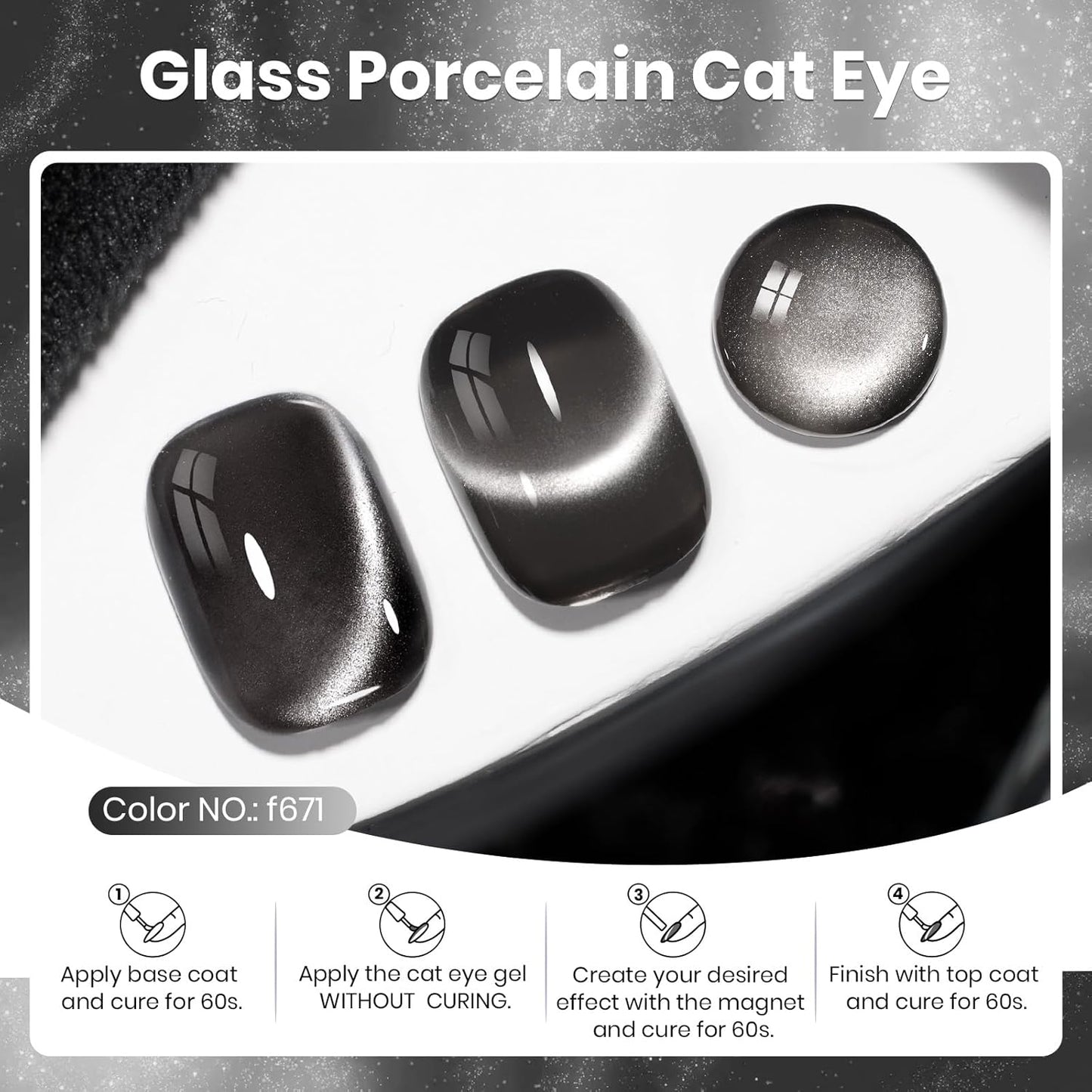 Beetles Black Cat Eye Gel Polish, 15ML Black Glass Cat Eye Glitter Gel Polish with Magnet Shimmer Translucent Sheer Color Soak Off UV Midnight Sands Series French Nail Art Dsign Gift for Women