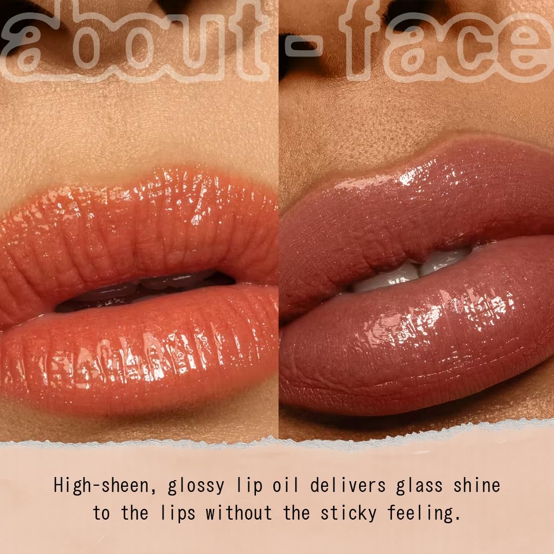 about-face Light Lock Lip Gloss Angel On Fire – Non-Sticky, High-Shine Lip Oil Gloss with Coconut Oil, Peppermint & Lavender – Vegan, Cruelty-Free, Clean Beauty – 0.21 oz (Iced Mauve)
