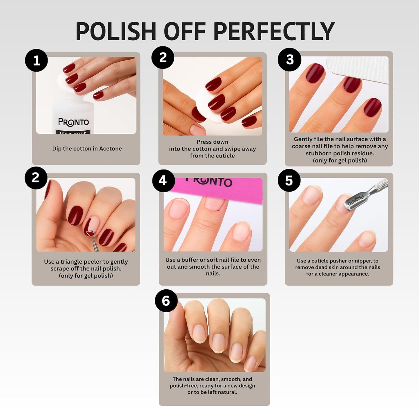 Pronto Pure Acetone 16 oz Nail Polish Remover Gel NailKit, Acrylic Nail Kit Including Cuticle pusher, Nail File, Nail Buffer, and Nail scraper- Ideal For Gel Nail Polish & Dip Powder Removal