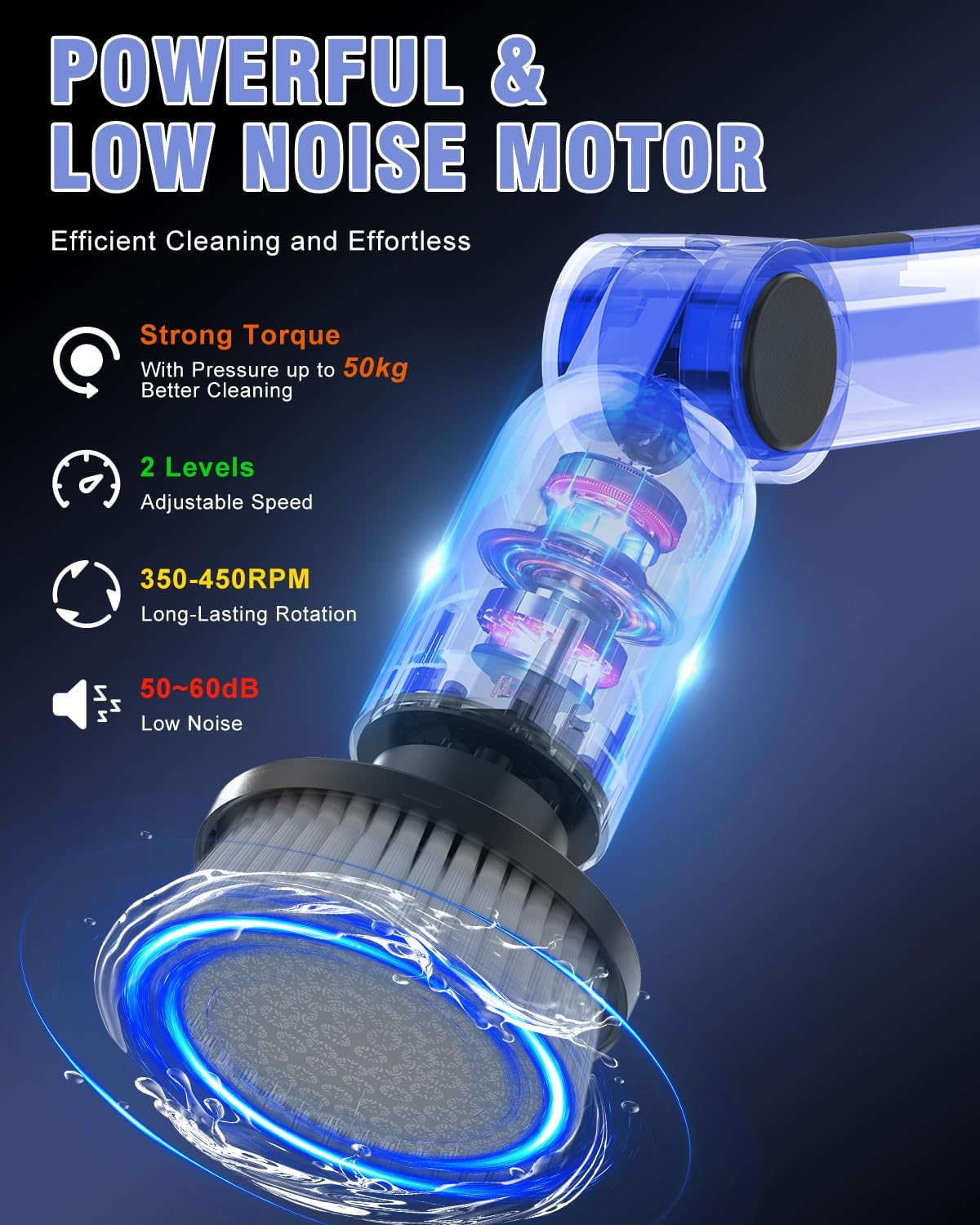 Electric Spin Scrubber, [IPX7 Waterproof ] [50KG Torque] Shower Scrubber with 9 Brush Heads, 2 Speed Mode, 4 Adjustable Angles, Electric Brush for Cleaning for Bathroom Floor Tile (Gray)