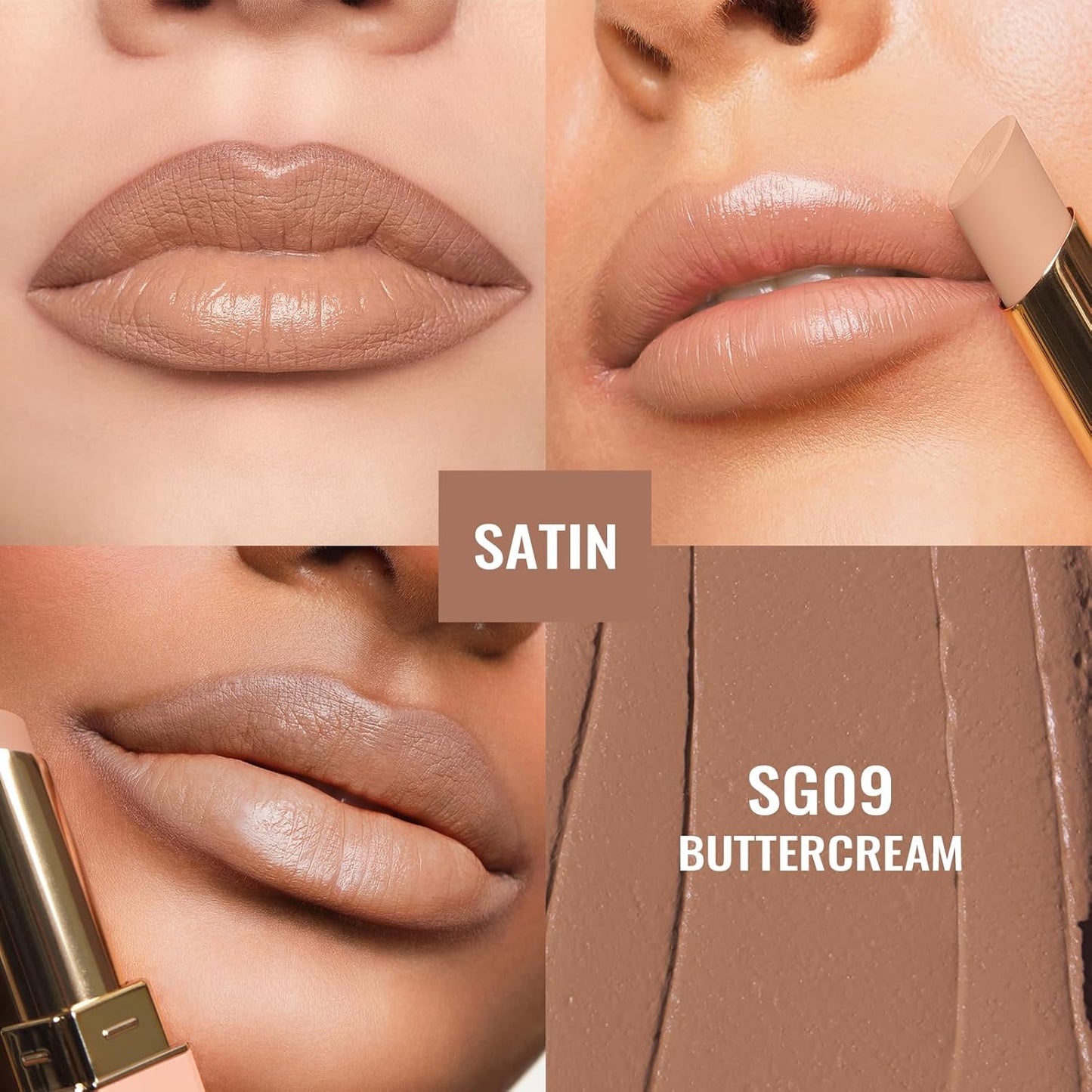 Oulac Color Rich Satin Lipstick - Nude Beige Full Coverage Lip Color, Creamy Silky-Smooth, Moisturizing, Satin Matte Finish, Infused With Shea Butter, Vegan & Clean Beauty, 4g, SG09 Buttercream