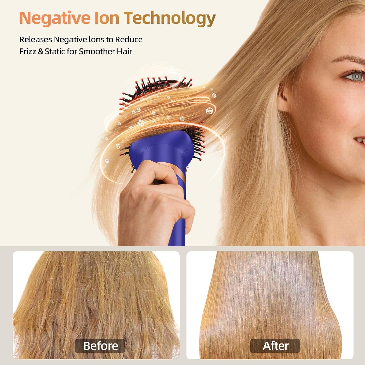 T-GOGO Hair Dryer Brush Professional: 6 in 1 Hot Air Hair Styler & Dryer Set, Powerful Hair Air Curling Iron High-Speed Negative Ionic Blow Dryer, Auto-Wrap, No Heat Damage (Blue)